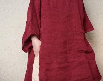 Zomerse losse linnen top, damesblouse, oversized retro blouse, shirts voor dames