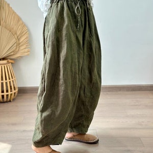 Women Linen pants, Linen Trousers, Linen casual pants, Elastic waist Pants, large size Linen pants, Long linen pants, Loose fit pants image 10