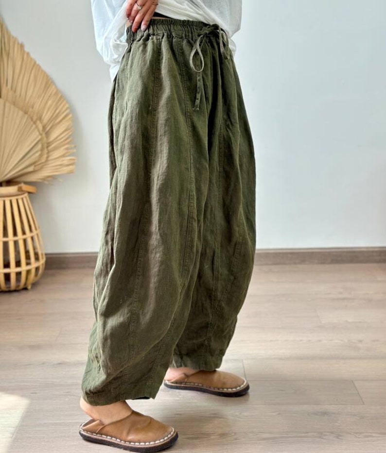 Women Linen pants, Linen Trousers, Linen casual pants, Elastic waist Pants, large size Linen pants, Long linen pants, Loose fit pants image 10