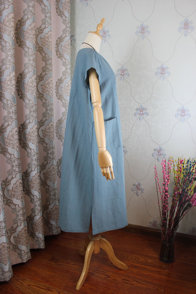 Women long dress, short sleeve dress, Linen summer dress, Linen Kaftan, Womens , minimalist dress, Loose Linen dress image 2