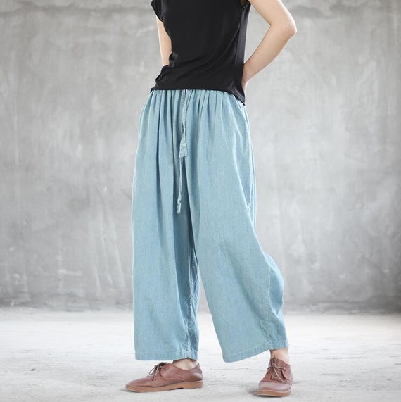 Womens Wide Leg Pants Denim Large Size 