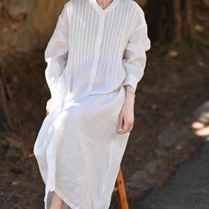 Women Dresses, Long Dresses, Women shirt, Linen shirt dress, dress with pockets, Linen Cardigan, Maxi Linen Top for women image 5