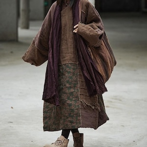Women Linen Oversized Winter Dress/ Warm Winter Robe