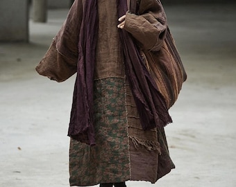 Women Long Linen Dress, Oversized Winter Warm Dresses, Winter Robe