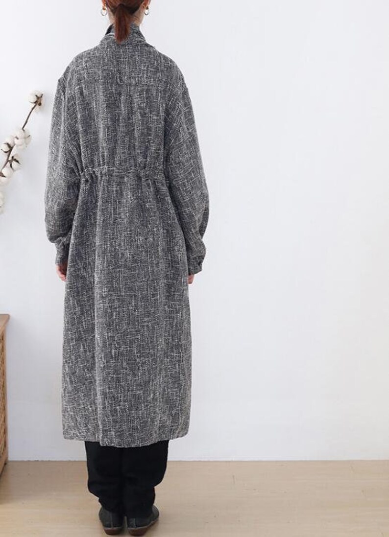 Womens Linen loose long coat, Womens Windbreaker, spring large size coat, gray coat, oversized coat image 6