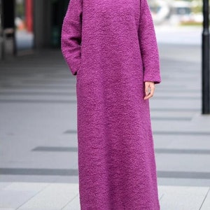 Wool Maxi Dresses, Women dresses with pockets, Loose Fitting winter long dress, Rose pink dress, Wool Kaftan Dress, bridal dresses image 3