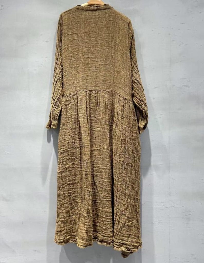 Linen Maxi Dress for Women, Loose Spring Dress with Pockets, Vintage Long Sleeve Dresses image 5
