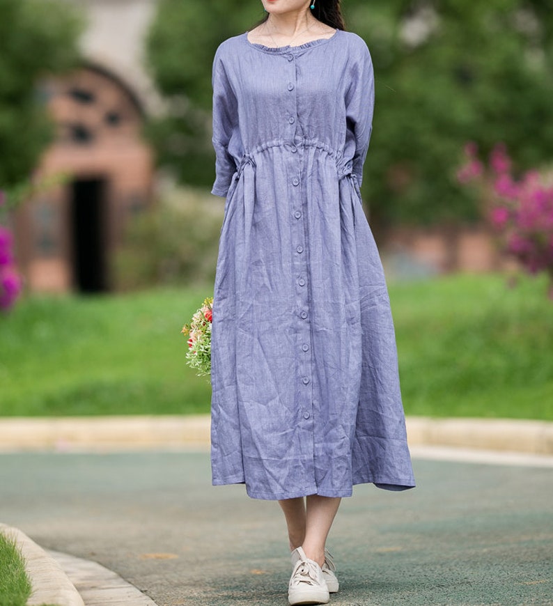 Women linen shirt Dress midi dress long linen shirt button Etsy