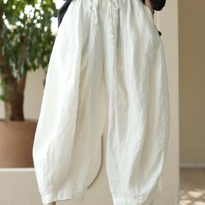 Women Linen pants, Linen Trousers, Linen casual pants, Elastic waist Pants, large size Linen pants, Long linen pants, Loose fit pants image 9