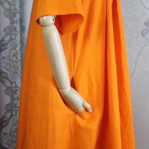 Orange maxi dress, women summer dress, linen Cotton pockets dress, Party dress image 6