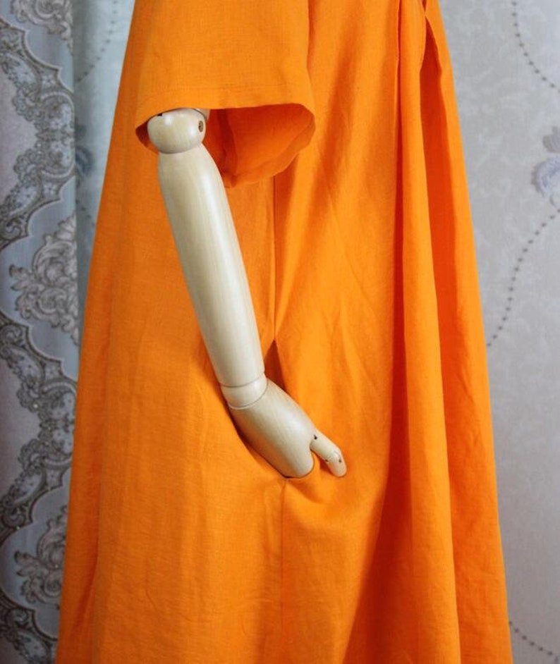 Orange maxi dress, women summer dress, linen Cotton pockets dress, Party dress image 6