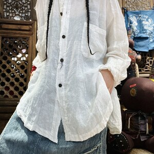 Womens large size Linen Blouse, Linen Shirt, Long sleeve button up shirt, retro shirt, casual loose, Blouse linen blouse for women image 4