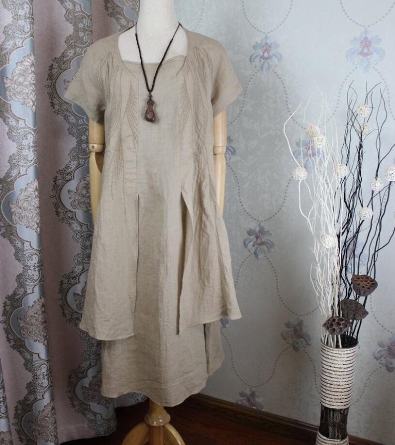 Summer Dress Loose Fitting Dress Khaki Midi Dress Blue Etsy