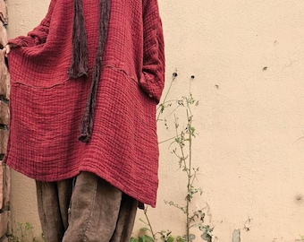 Women Linen Midi Dresses, Spring Long sleeved dress, Autumn Oversized Shirt Dress