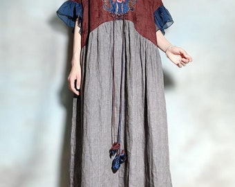 Linen Short Sleeves dress, Summer maxi Dresses, vintage long dress, Dresses with Pockets, oversize dress, Linen robe, Women Dresses