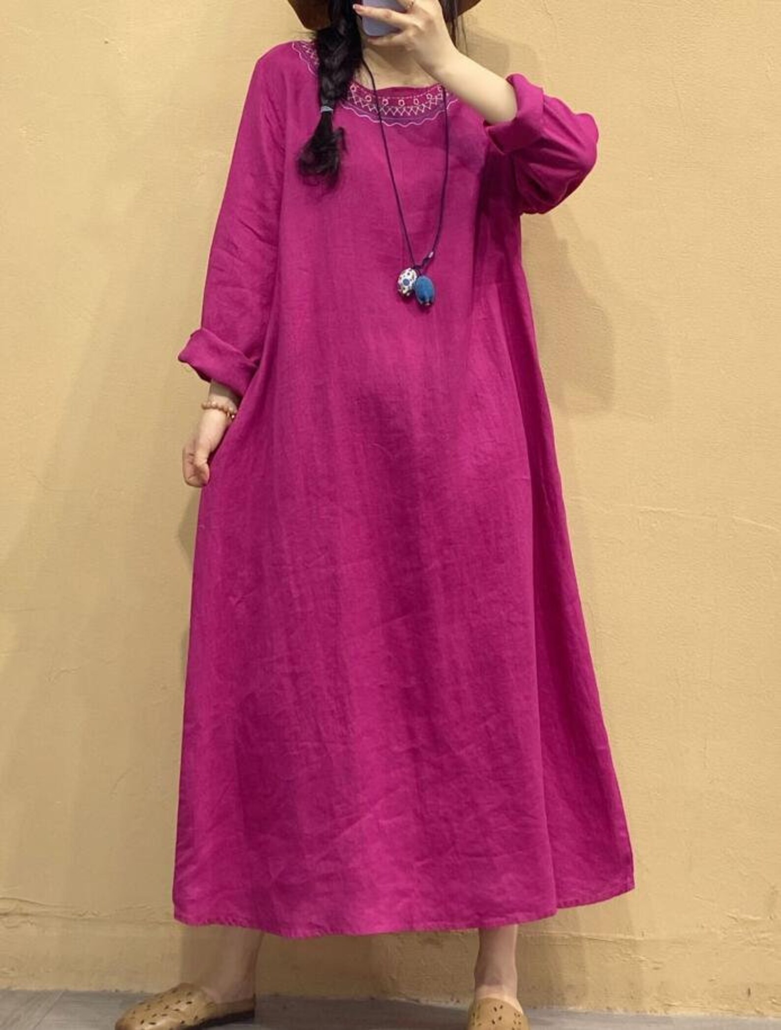 Women linen long dresses long sleeve dress Kaftan Retro | Etsy