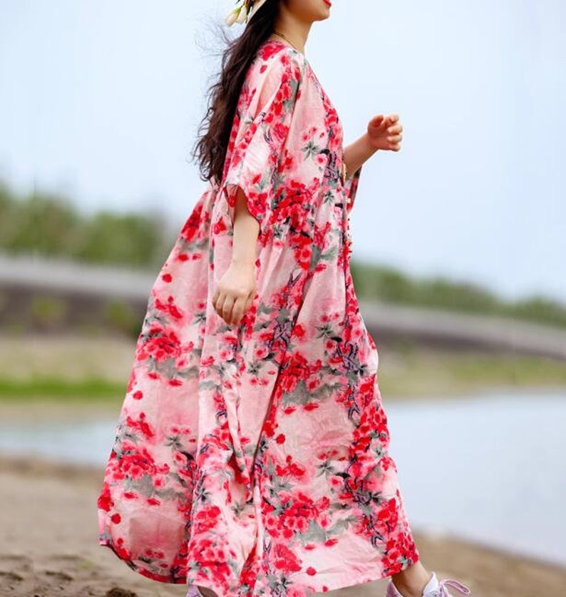 Cotton maxi dress, Women summer Dresses, long Pink dresses, long Floral Dress, prom dress, plus size dress image 4