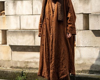 Women Long Linen Coat, Spring Vintage Windbreaker, Autumn Coats for Women