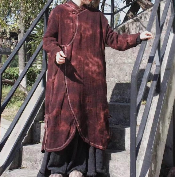 Womens Long Dress, Autumn Retro Dresses with Pockets, Linen dress for women