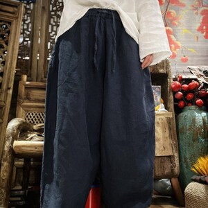 Loose Linen Pants, Women Linen Pants, Wide Leg Pants, Elastic waist Linen Pants, Spring summer Long Pants image 6