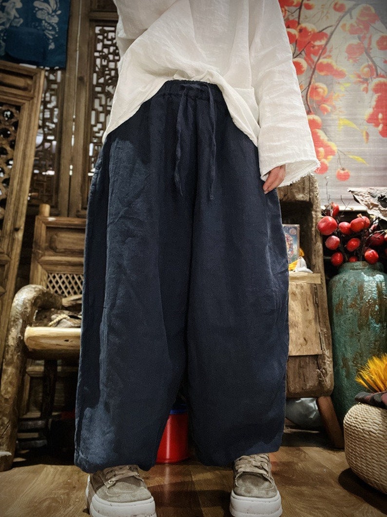 Loose Linen Pants, Women Linen Pants, Wide Leg Pants, Elastic waist Linen Pants, Spring summer Long Pants image 6