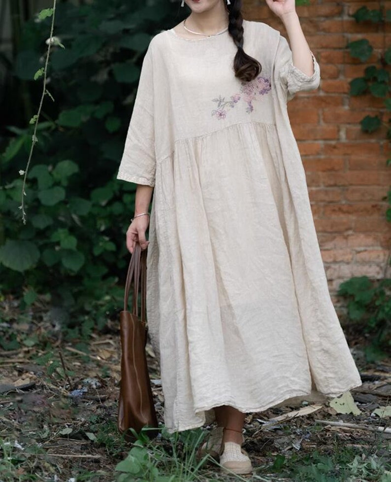 Womens Linen Dress, Long Linen dress, summer dress, Loose Linen dress, maxi linen dress for women, Retro Dress, womens dresses with pockets linen color