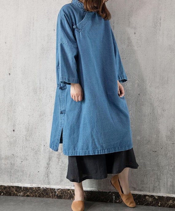 Loose Spring Dresses Denim Long Shirt Women Shirt Dress Light