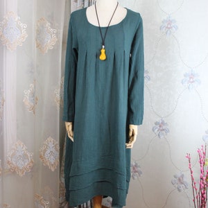 Women cotton long dress, longsleeved dress, Pockets dress, midi Dress, solid color dress image 2