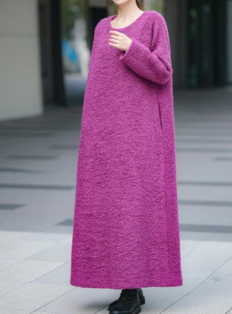 Wool Maxi Dresses, Women dresses with pockets, Loose Fitting winter long dress, Rose pink dress, Wool Kaftan Dress, bridal dresses image 5