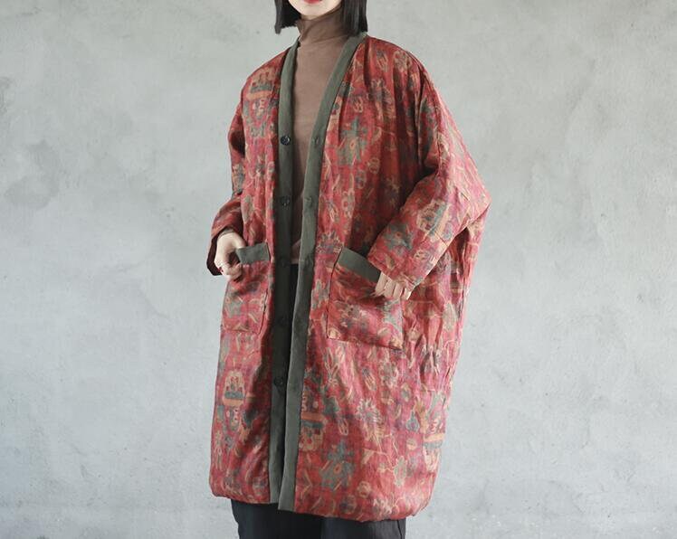 Women Linen Padded Coat Retro Coat Winter Large Size Coat | Etsy
