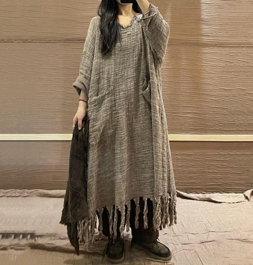chinese dress ladies Women Autumn Vintage Plaid Spliced Shirred Linen Dress – BUYKUD