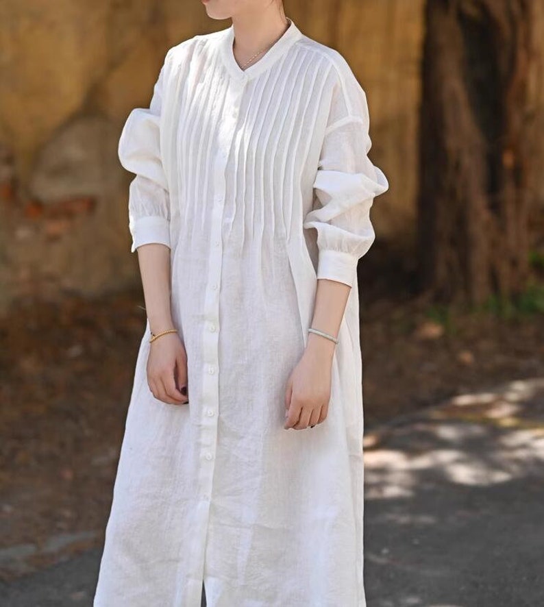 Women Dresses, Long Dresses, Women shirt, Linen shirt dress, dress with pockets, Linen Cardigan, Maxi Linen Top for women image 2