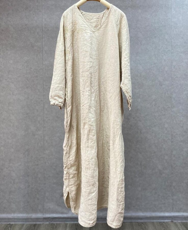 Women Maxi Dresses, Long Linen Dresses, Linen robe, Dresses with pockets, Spring Summer dress, Oversized dresses, dresses for women Linen Color