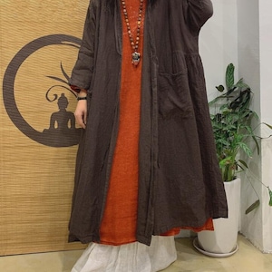 Linen coat for women, Maxi coat, coat with pockets, spring lace-up coat, long linen windbreaker, Womens Thin Coat, 3/4 Sleeves Linen coat image 2