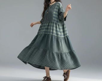 Summer Loose fitting Cotton Dress, Women Long dress with pockets, Party Dresses