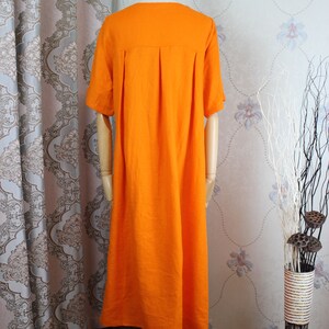 Orange maxi dress, women summer dress, linen Cotton pockets dress, Party dress image 4