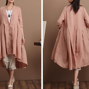 Women Shirt dress, summer Women Dresses, flared dress, Plus Size dress, Asymmetry cotton Shirt, Women top, long linen shirt, cardigan dress image 5