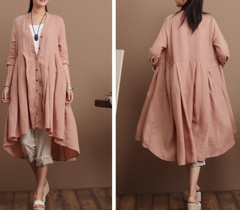 Women Shirt dress, summer Women Dresses, flared dress, Plus Size dress, Asymmetry cotton Shirt, Women top, long linen shirt, cardigan dress image 5