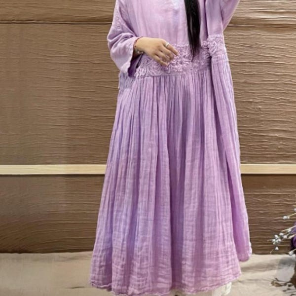 Robe longue en lin pour femme, robe longue ample avec poches, robes pour femmes