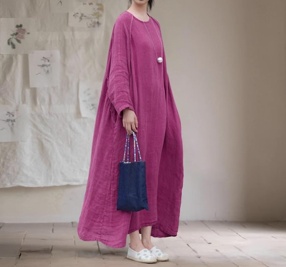 chinese dress ladies Light Purple Dress Summer Long Casual Women Linen Dresses ZF98412   SimpleLinenLife