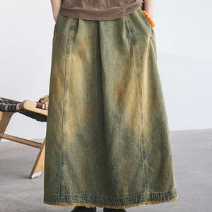 Women's Loose Fit Summer Cotton Skirts, retro denim skirt with pockets, Skirt for Women