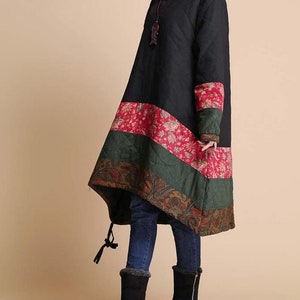 Women Winter coat, loose fitting padded coat, Winter padded dress, Winter outerwear, coat with Pockets, Retro asymmetrical coat image 3