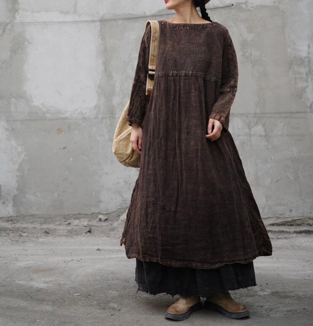 Women Linen Dress in Brown Dresses for Women Linen Long - Etsy