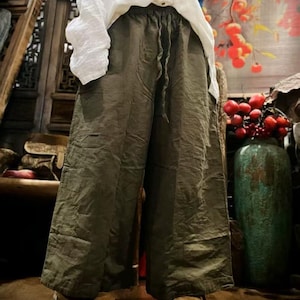 Women Linen Long Pants, Summer Pants, Loose casual Pants, with pockets Pants, Large size Pants, elastic waist Pants, vintage Pants