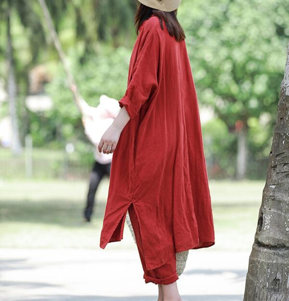 Red Linen Dress Linen Shirt Dress Long Sleeve Linen Midi Etsy