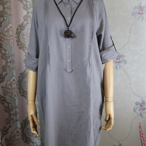 Cotton long shirt, Women Loose Fit blouse, pullover shirt, Women gown, Longsleeved shirt, spring gray shirt