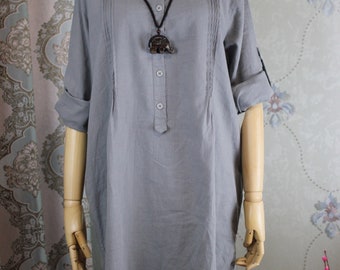 Cotton long shirt, Women Loose Fit blouse, pullover shirt, Women gown, Longsleeved shirt, spring gray shirt