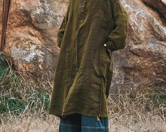 Women's Midi Linen Dress, Spring Loose Casual Robe, Oversized dress for Women, Shirt Dresses