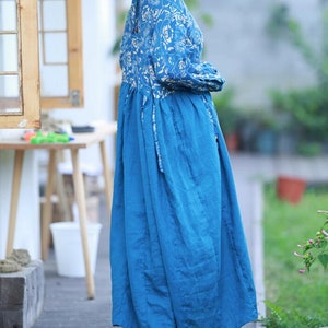 Women blue maxi dress, Linen long dress, loose Dress with Pockets, Prom Dress, Cocktail Dress, Linen Dresses for women, party dress image 6