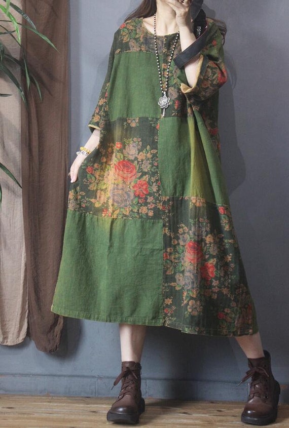 Women Autumn Long Dress Cotton Dresses With Pockets Etsy